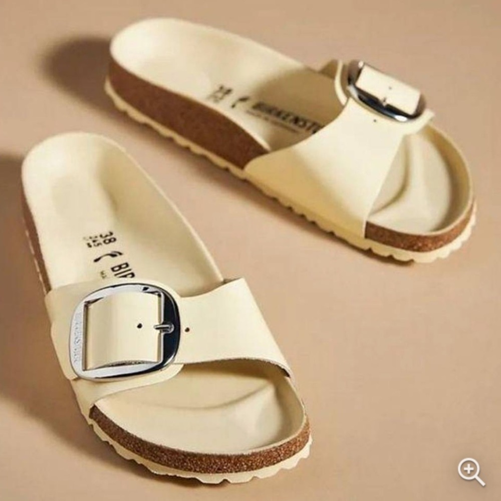 Birkenstock Cream Single-Buckle Slide Sandals